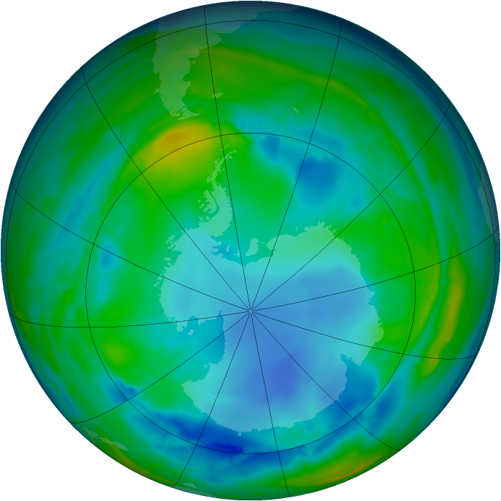 Antarctic ozone map for 29 July 2008